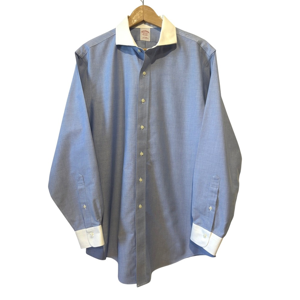 VTG Brooks Brothers Shirt Sz L Blue White Contrast Non-Iron Oxford Cloth Preppy